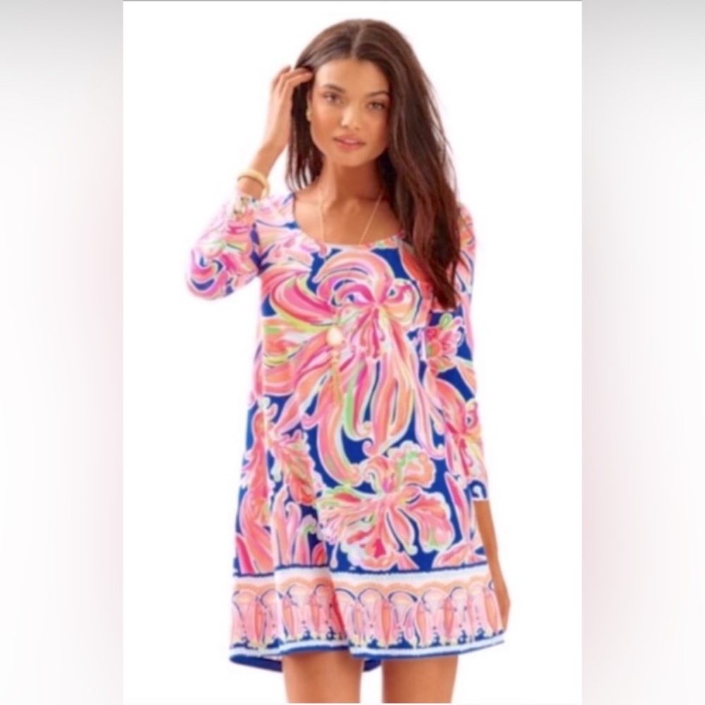 Lilly Pulitzer Emma Pink and Blue Floral Long Sleeve Dress NWT